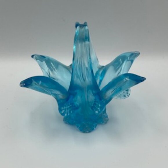 Vintage‎ Ice Blue Blown Stretched Art Glass Basket - Picture 2 of 8
